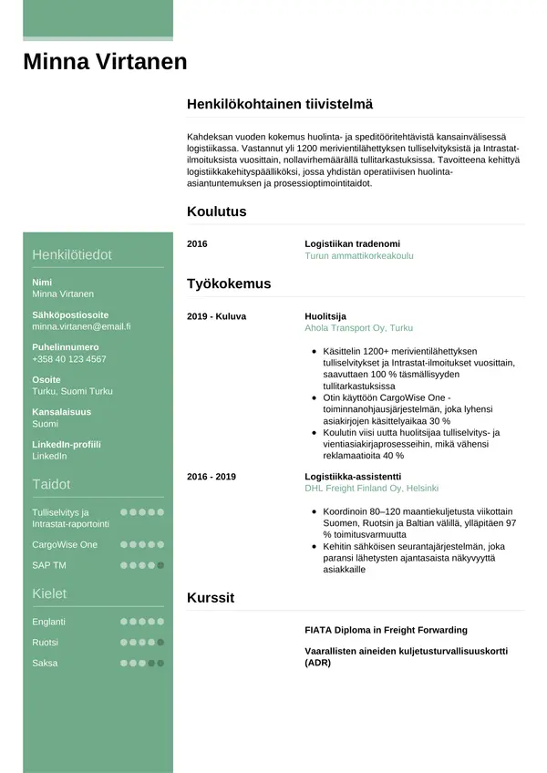 Huolitsija CV-pohja — Tyyli 8
