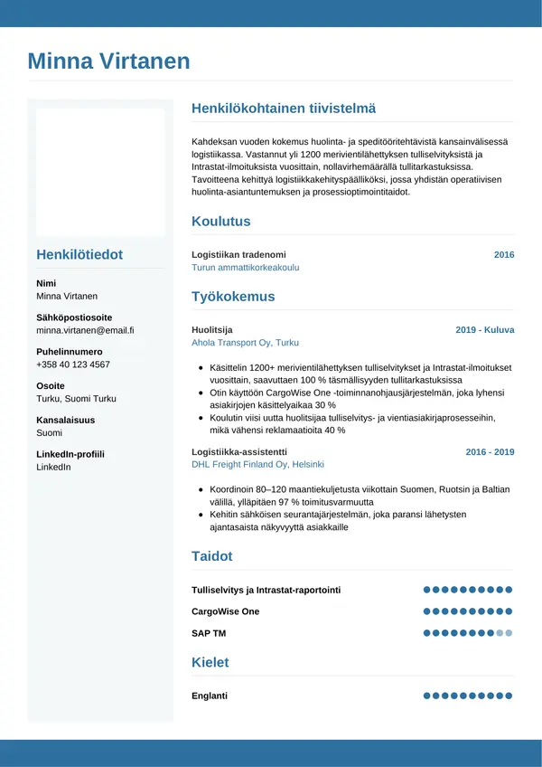 Huolitsija CV-pohja — Tyyli 9