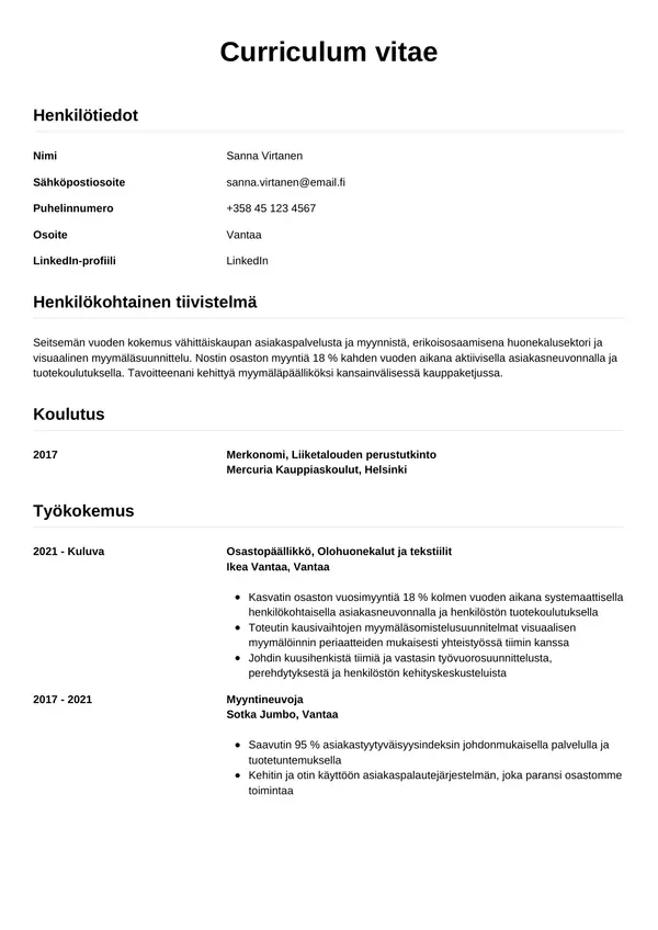 Ikea CV-pohja — Tyyli 12