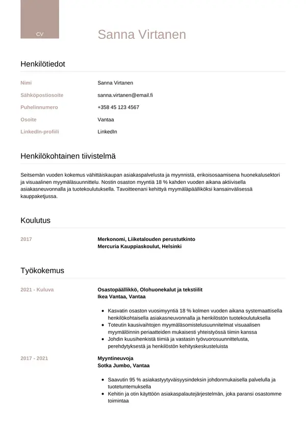 Ikea CV-pohja — Tyyli 6