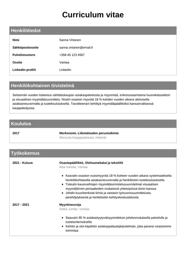 Ikea CV-pohja — Tyyli 7