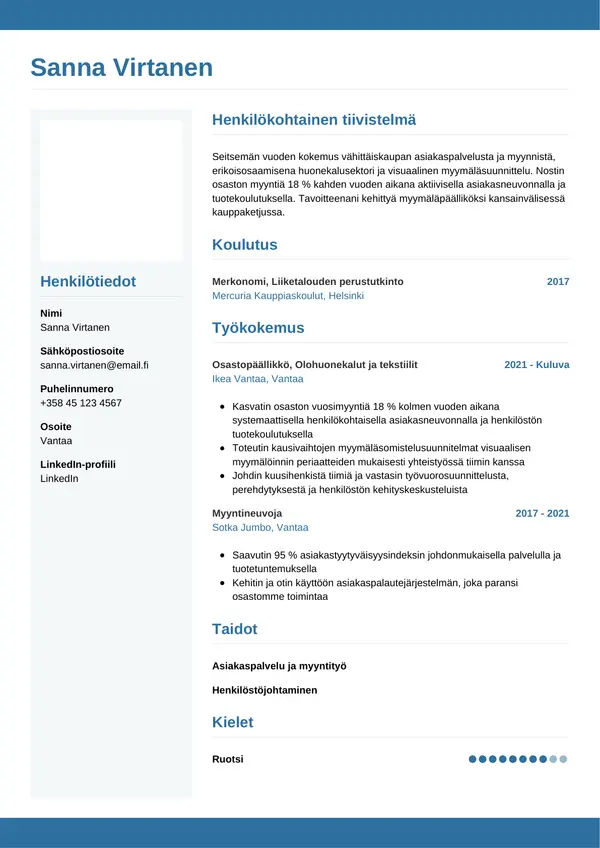 Ikea CV-pohja — Tyyli 9