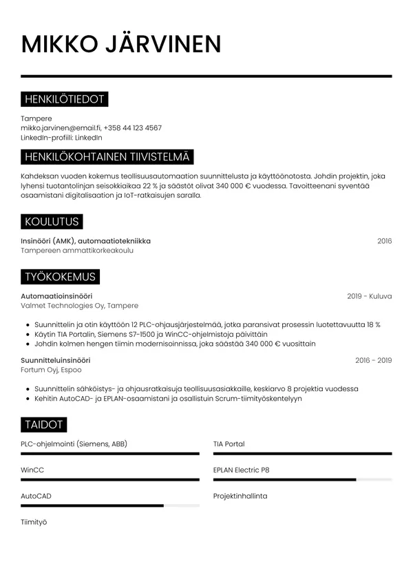 CV-pohja — Tyyli 11