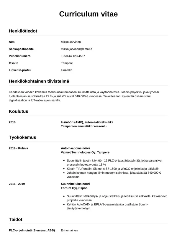 CV-pohja — Tyyli 12