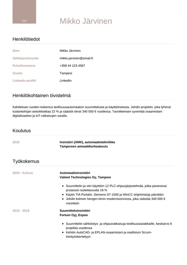 CV-pohja — Tyyli 6