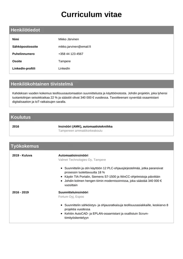 CV-pohja — Tyyli 7