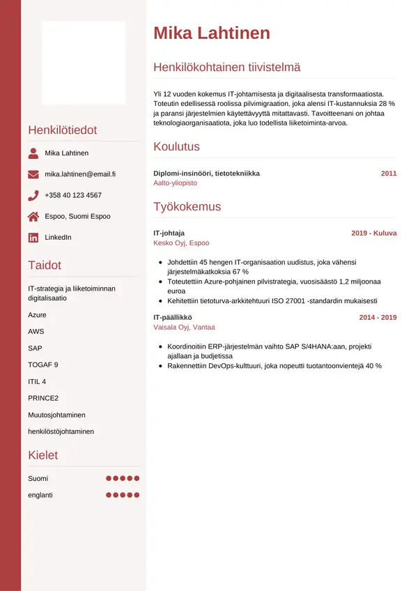 It Johtaja CV-pohja — Tyyli 10