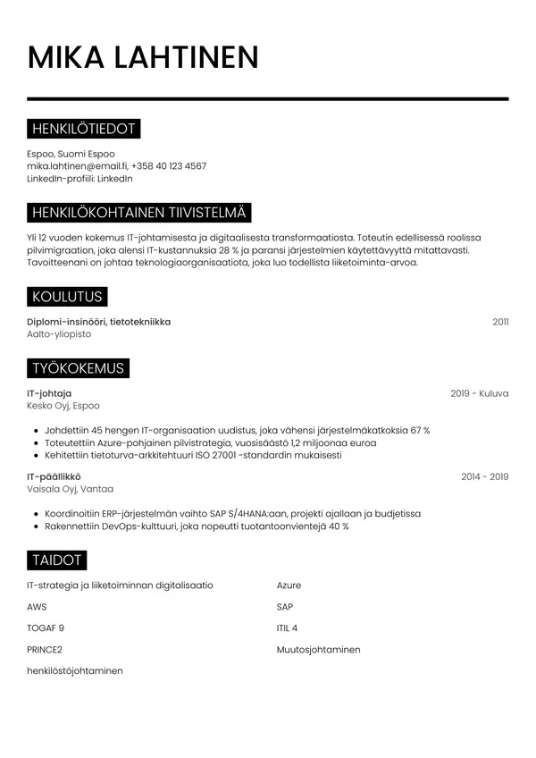 CV-pohja — Tyyli 11