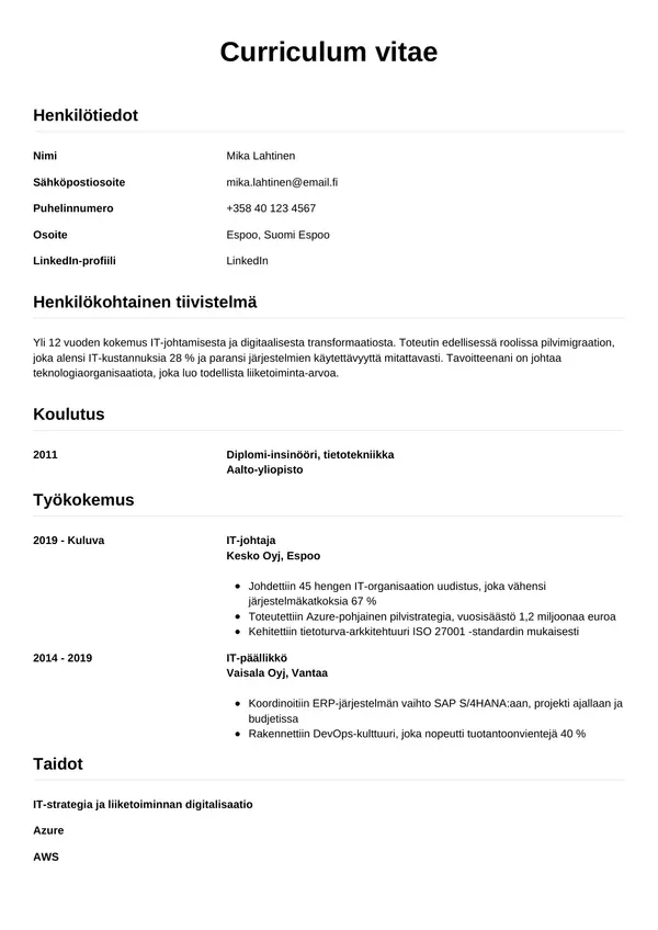 CV-pohja — Tyyli 12