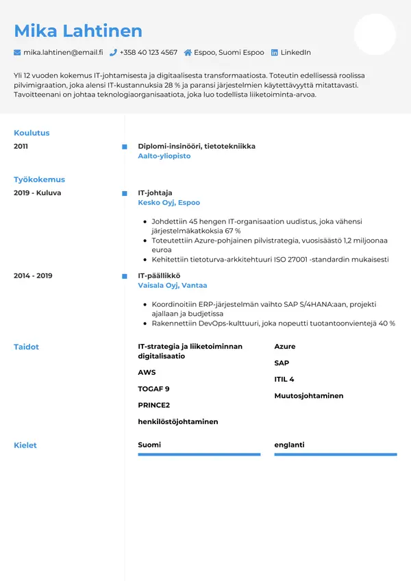 CV template Tyyli 2