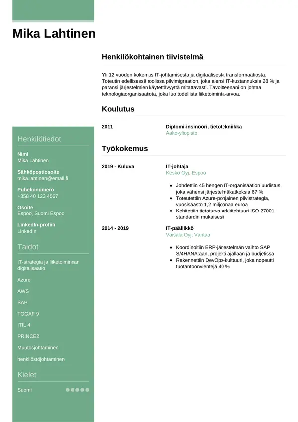 CV-pohja — Tyyli 8