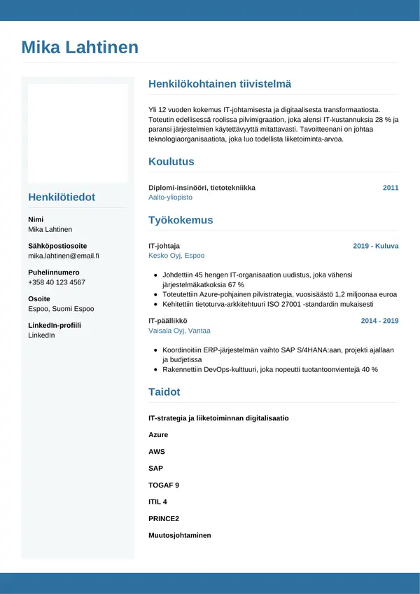 CV-pohja — Tyyli 9