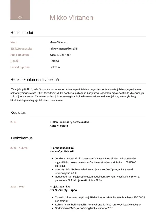 CV-pohja — Tyyli 6