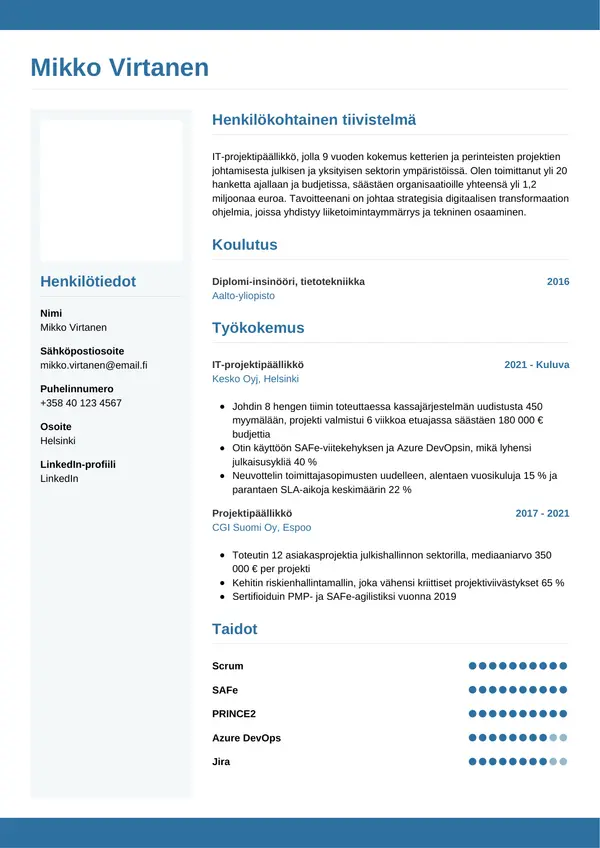 CV-pohja — Tyyli 9