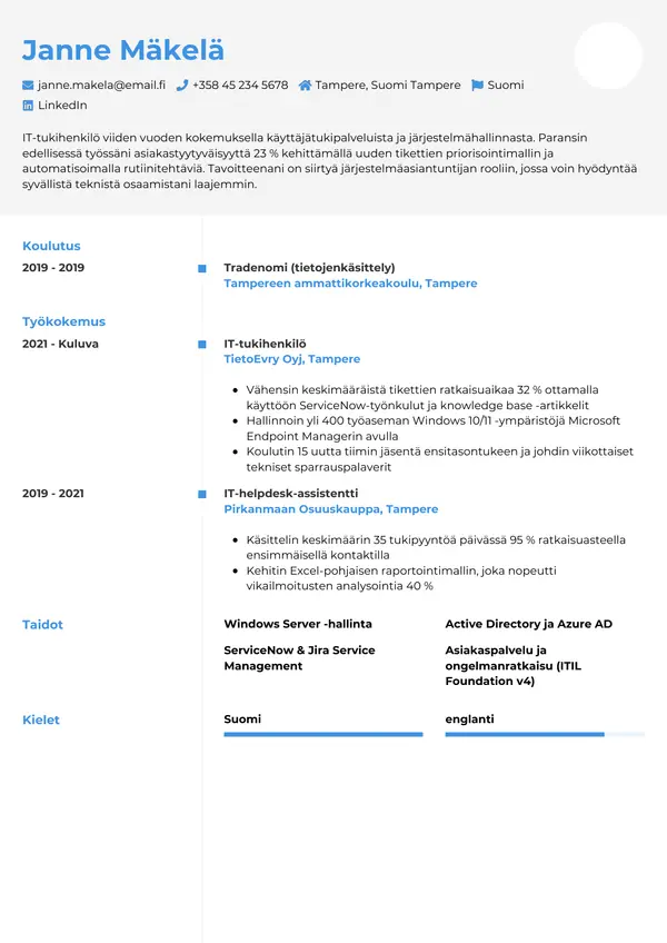It Tukihenkilo CV-pohja — Tyyli 2