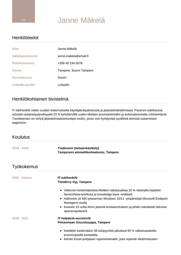 CV-pohja — Tyyli 6