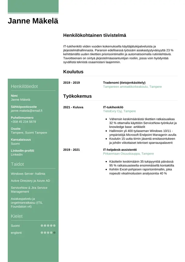 CV-pohja — Tyyli 8