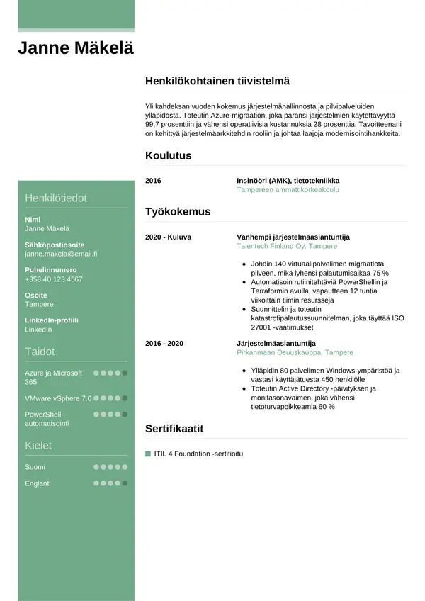 CV-pohja — Tyyli 8