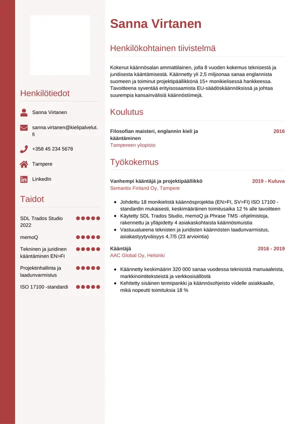 Kaantaja CV-pohja — Tyyli 10
