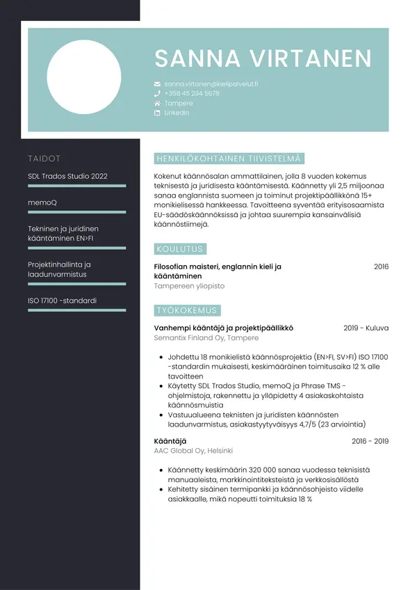 Kaantaja CV-pohja — Tyyli 3