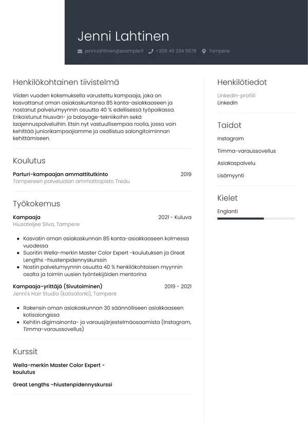 CV-pohja — Tyyli 1