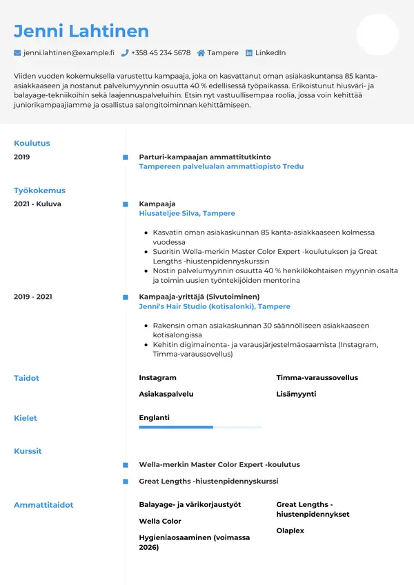 Kampaaja CV-pohja — Tyyli 2