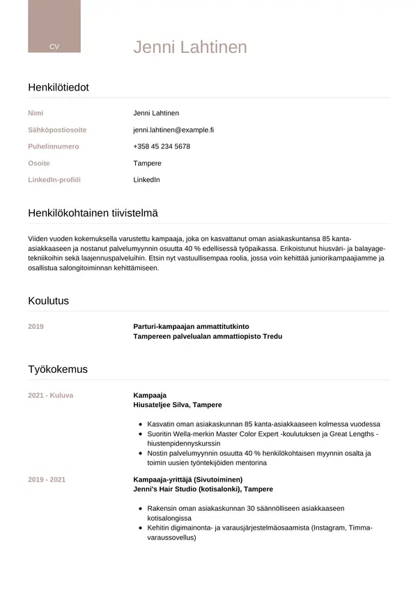 CV-pohja — Tyyli 6