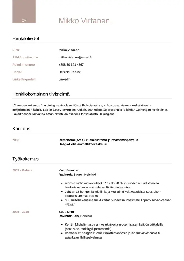 CV-pohja — Tyyli 6