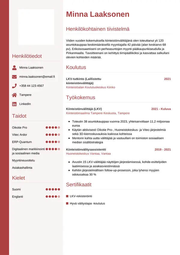 Kiinteistonvalittaja CV-pohja — Tyyli 10
