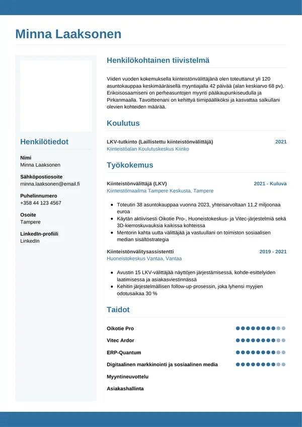 Kiinteistonvalittaja CV-pohja — Tyyli 9