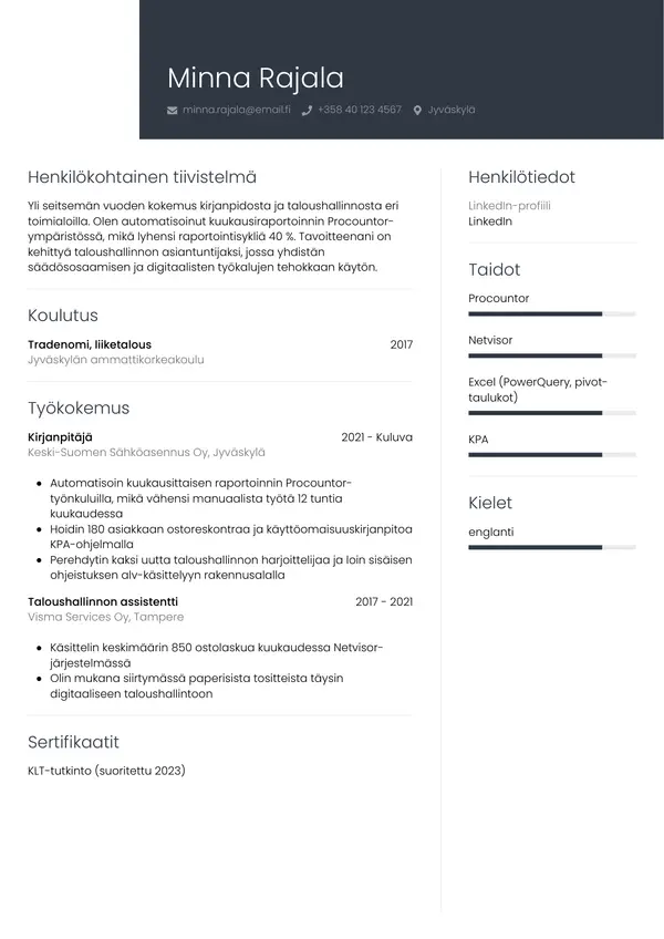 Kirjanpitaja CV-pohja — Tyyli 1