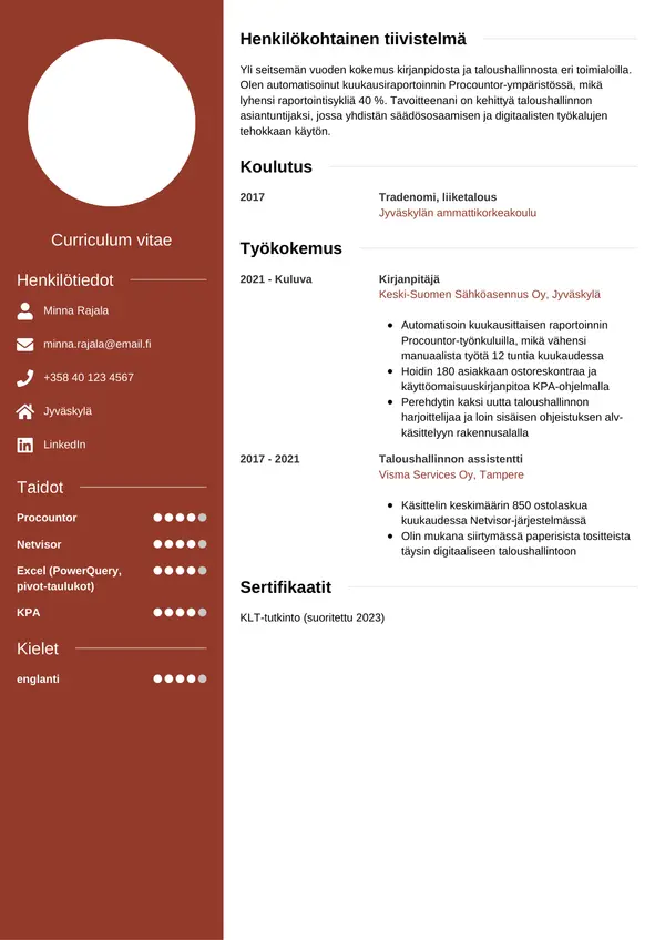 Kirjanpitaja CV-pohja — Tyyli 5