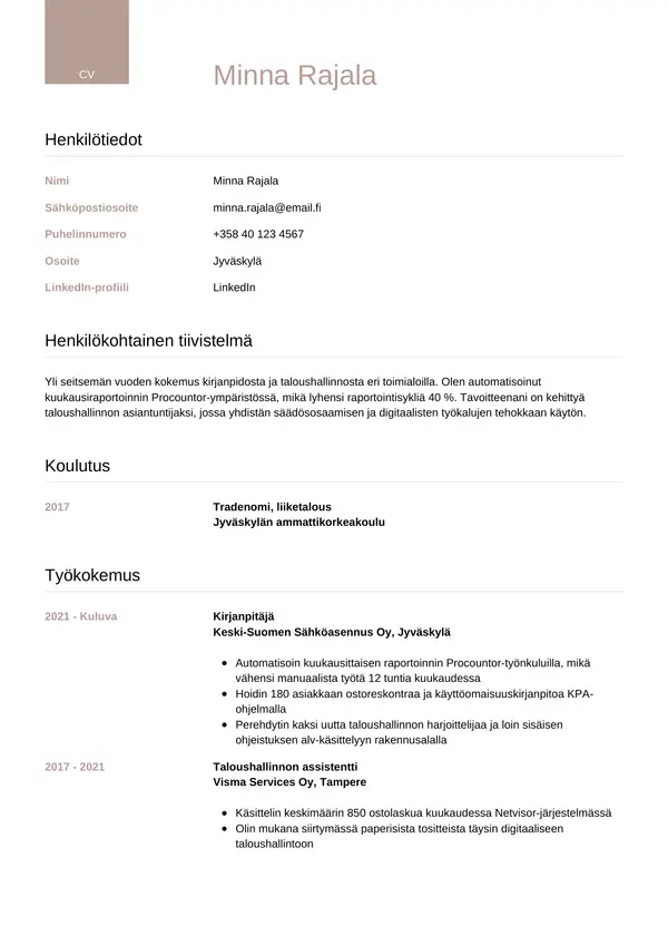 CV-pohja — Tyyli 6