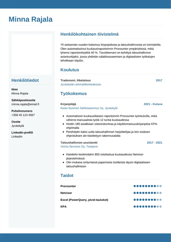 Kirjanpitaja CV-pohja — Tyyli 9