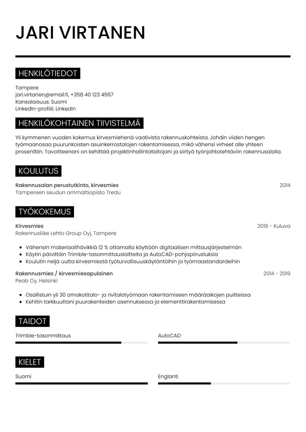 CV-pohja — Tyyli 11