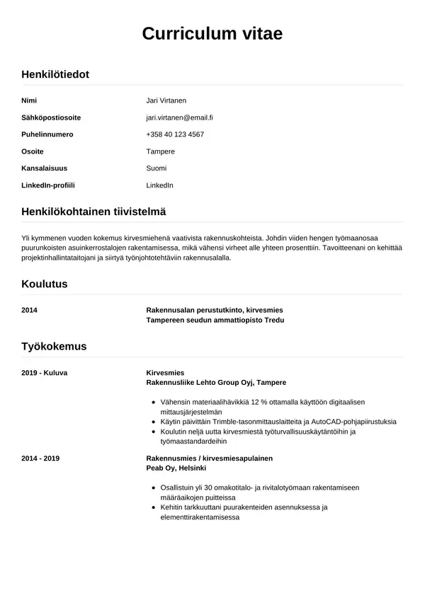 CV-pohja — Tyyli 12