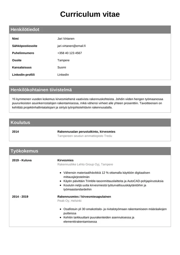 CV-pohja — Tyyli 7