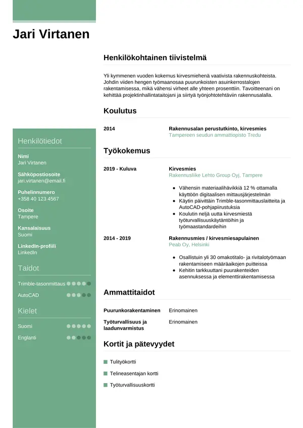 CV-pohja — Tyyli 8