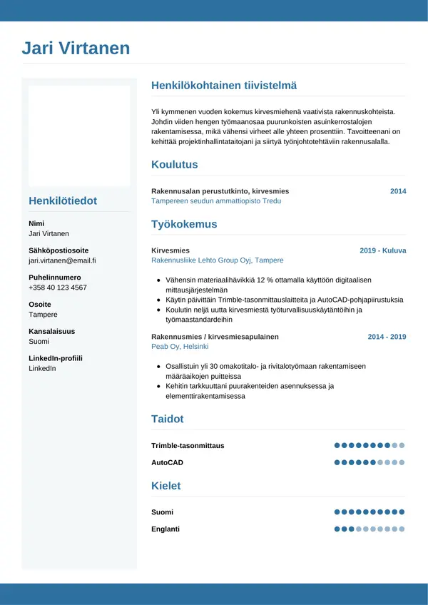 Kirvesmies CV-pohja — Tyyli 9