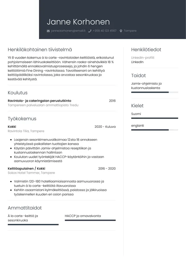 Kokki CV-pohja — Tyyli 1