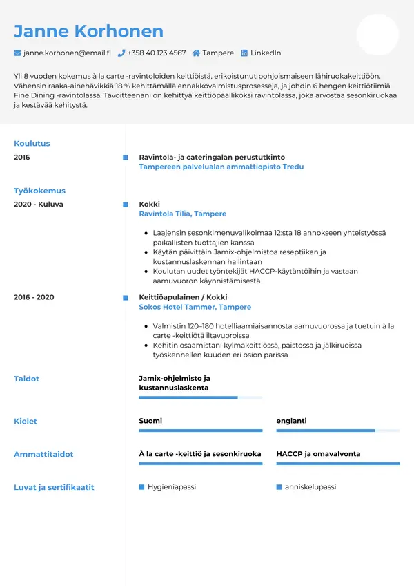 Kokki CV-pohja — Tyyli 2