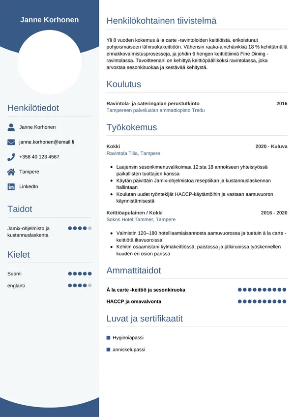 Kokki CV-pohja — Tyyli 4