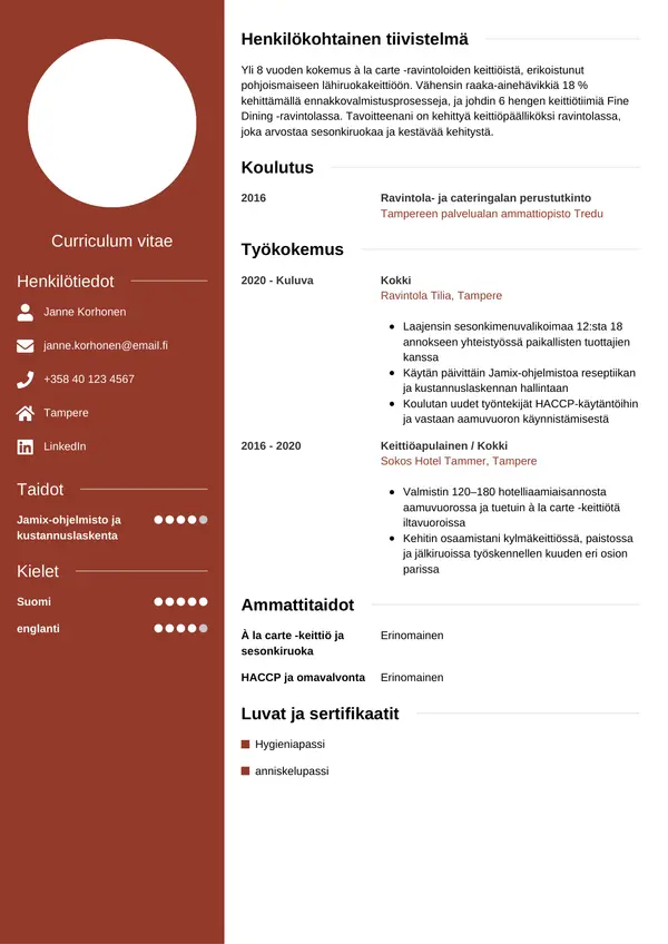 Kokki CV-pohja — Tyyli 5