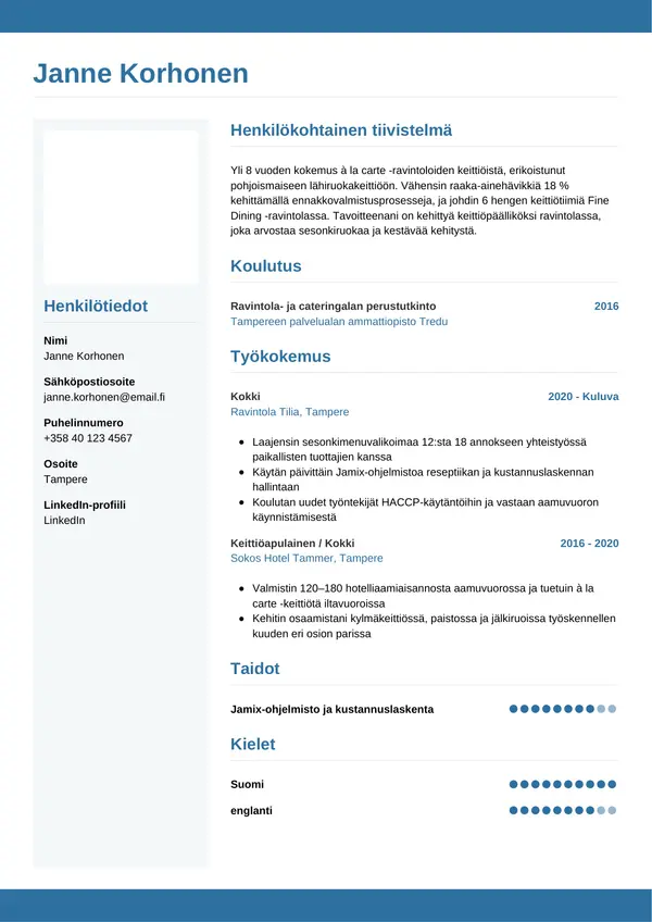 Kokki CV-pohja — Tyyli 9