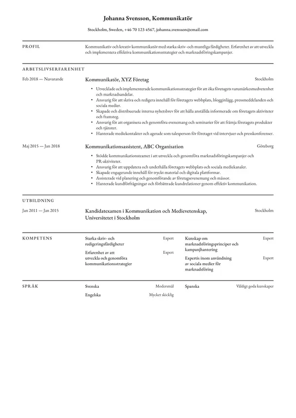 Kommunikator CV-pohja — Tyyli 2