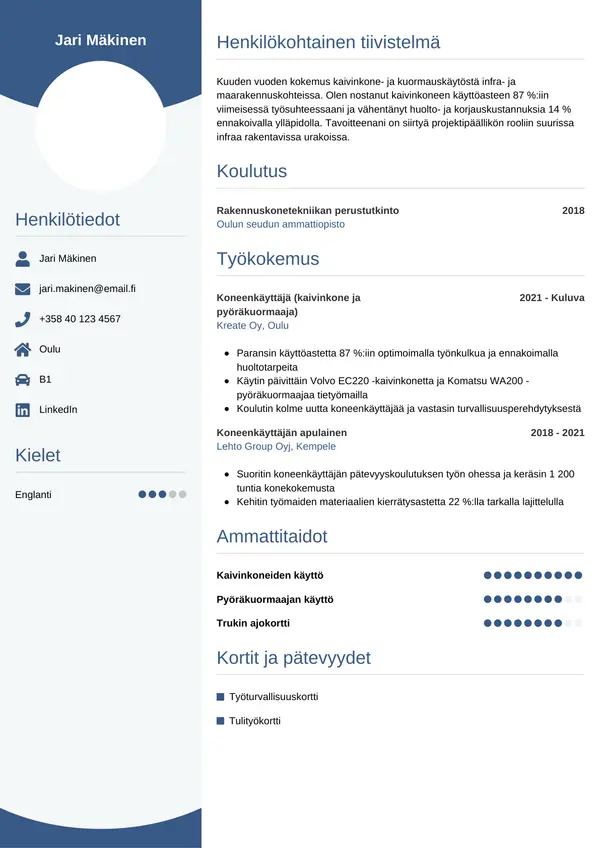 Koneenkayttaja CV-pohja — Tyyli 4