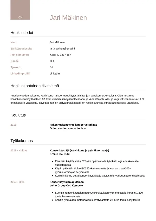 CV-pohja — Tyyli 6