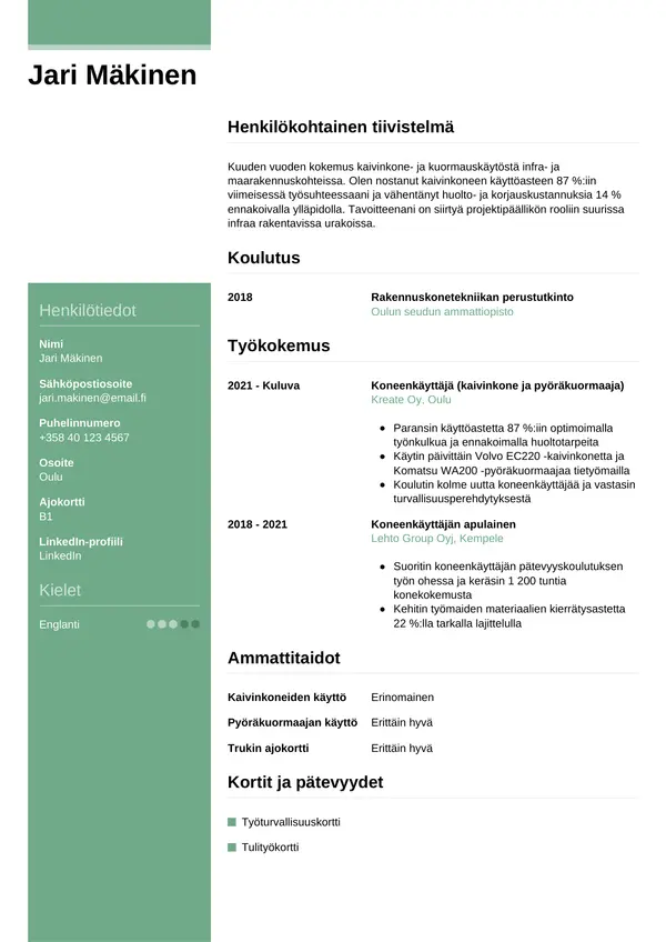 CV-pohja — Tyyli 8