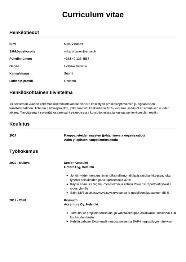 CV-pohja — Tyyli 12