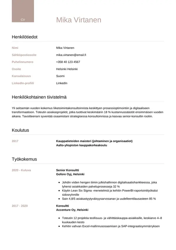 CV-pohja — Tyyli 6
